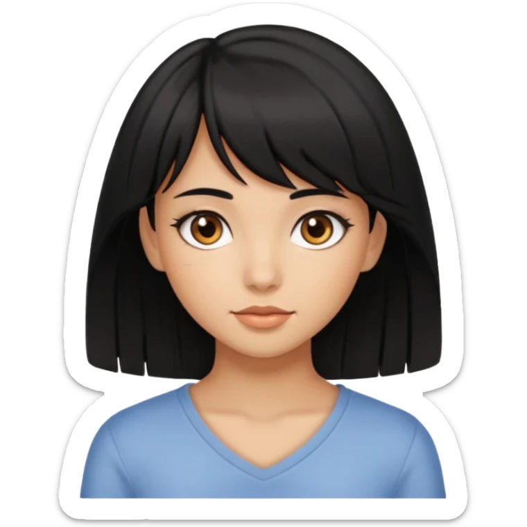 beautiful black-haired girl with side-swept bangs, tan skin, and hazel eyes sticker