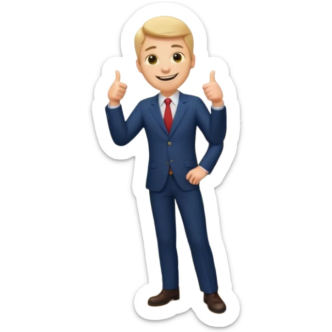 man standing on a mountain of papers, showing a thumbs up emoji sticker