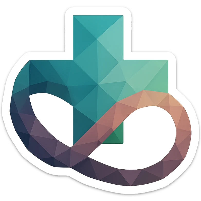 polygonal icon for chronic illness, geometric shapes forming a medical cross and infinity loop sticker