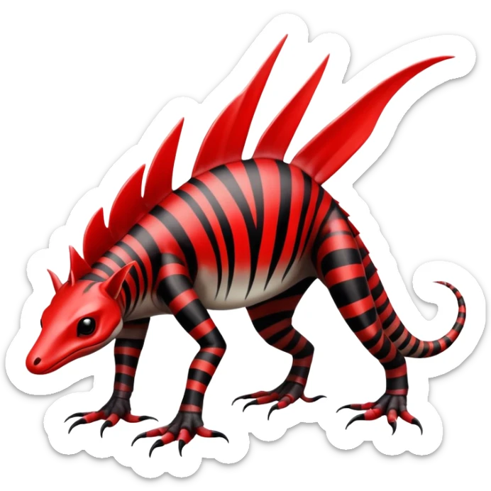 a translucent white red black striped exotic edgy vernid-fionbri-creature with splash patterns full body sticker
