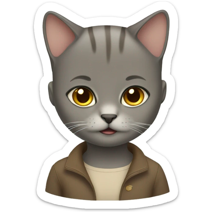 British Short Hair cat with Brown hair girl sticker