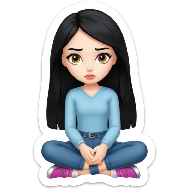 a pretty bratz fair girl with black hair sitting bored sticker