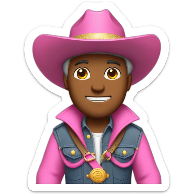 a cowboy wearing a pink hat and wearing a glittery belt. full body sticker