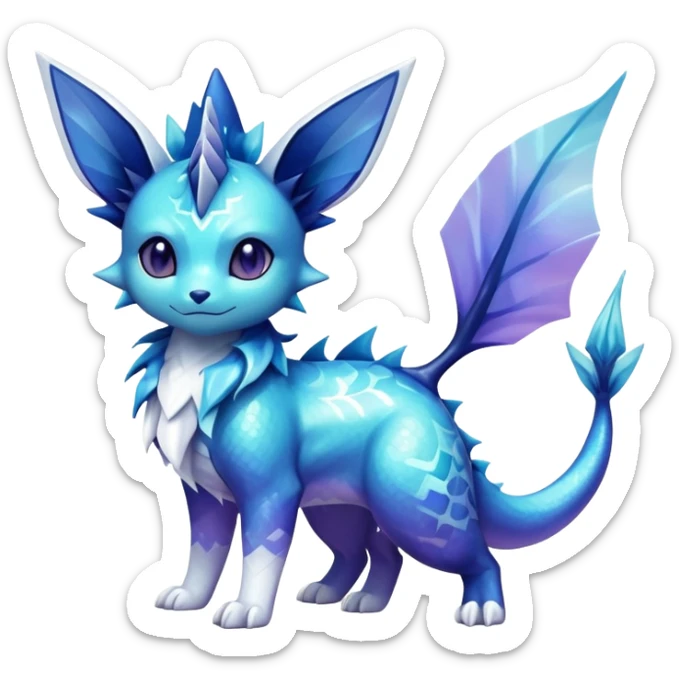 Colorful Iridescent Exotic Vaporeon-Aurorus-Glaceon-Fakémon-hybrid-creature (full body)  sticker