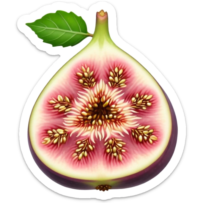 Please create a emoji of a cross-section of a fig with a small leaf sticker