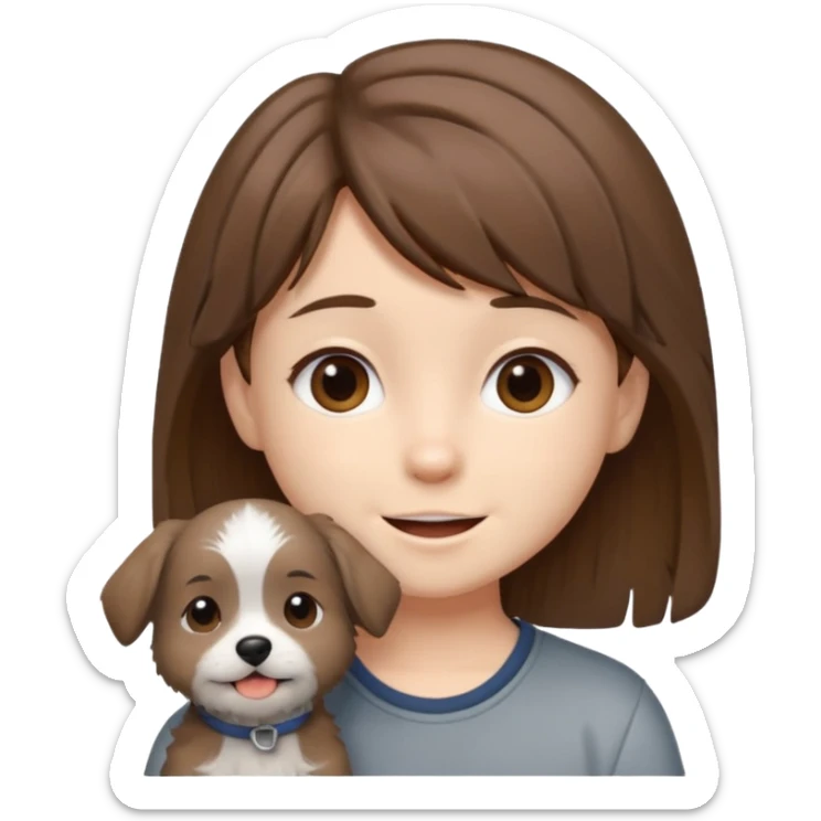chibi teen with brown hair and her grey dog whos scruffy sticker