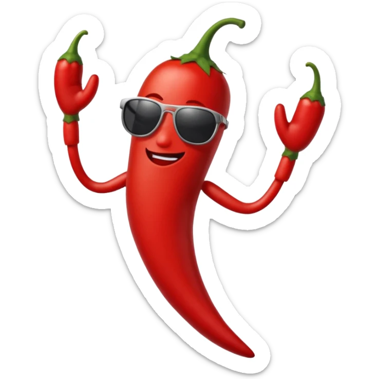 A chili pepper, with legs, arms, and a face. It can be seen wearing sunglasses sticker