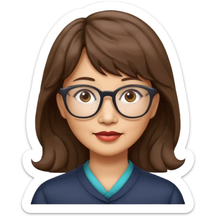 asian woman 50 yr old wavy hair bangs glasses a bit older sticker