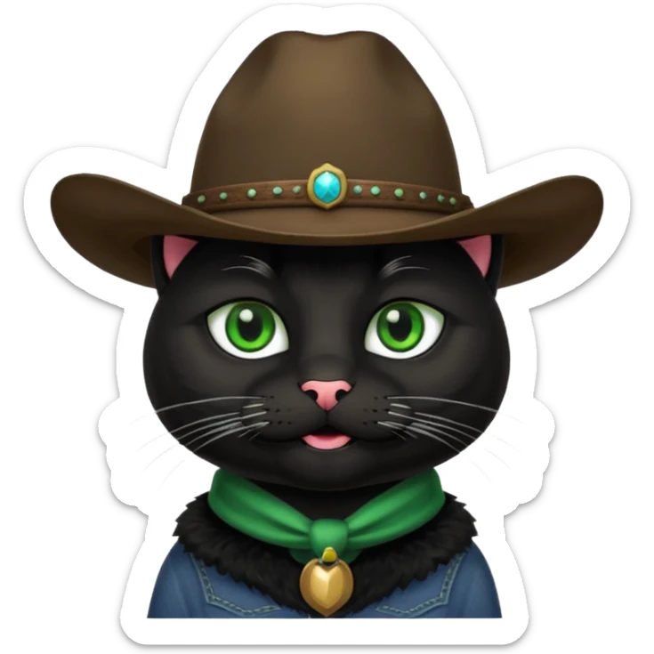 combine the cowboy empjis with a bclack cat emoji and make it have a black thick moustache sticker