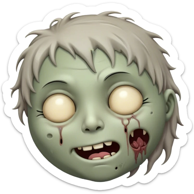 Meme-Worthy Cute Sleeping Zombie Portrait Emoji, with a delightfully quirky, slightly disheveled decaying face in soft ashen hues, head tilted back in peaceful, relaxed sleep with softly closed eyes and a tiny, endearing smile, simplified yet irresistibly charming, highly detailed with a soft eerie glowing outline that captures the gentle, unexpected cuteness of a zombie in serene repose! sticker