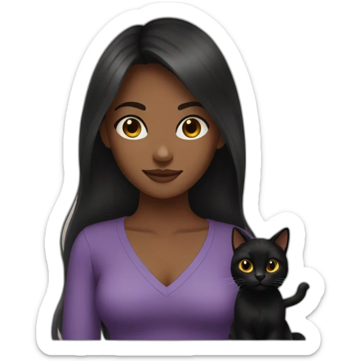 woman brown skin long dark hair with black cat sticker
