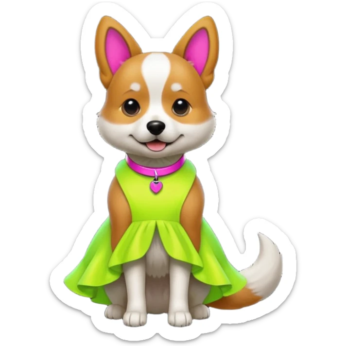 DOG wearring neon fashion dress sticker