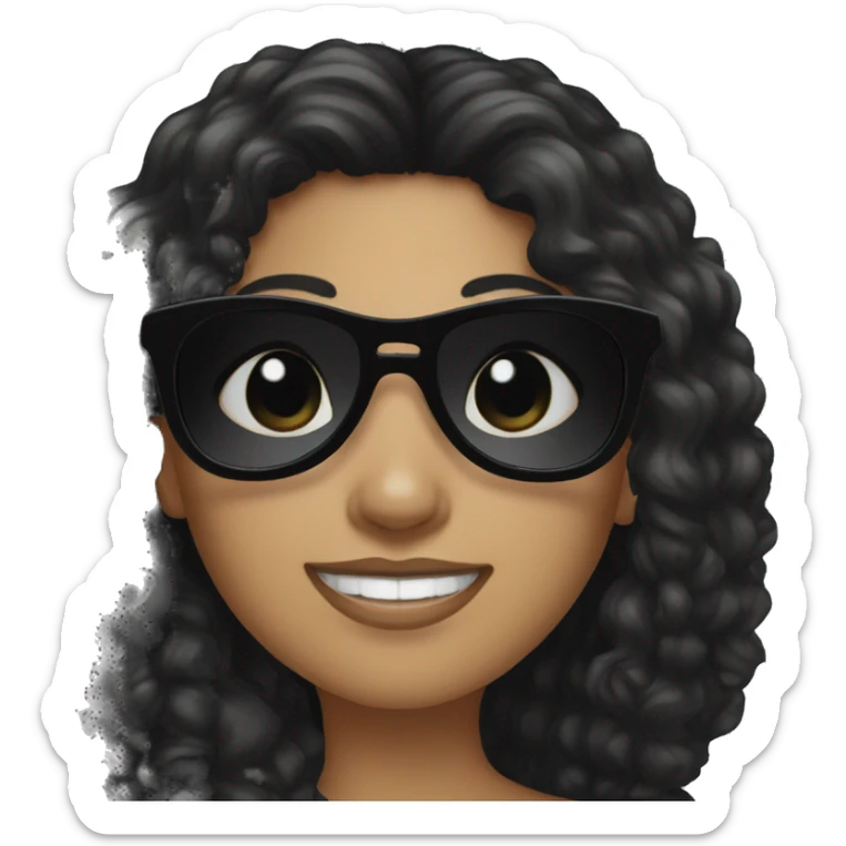Woman with long black curly hair and black sunglasses  sticker
