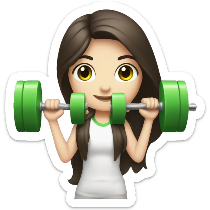 Pale girl with long dark brown hair and green eyes lifting weights  sticker