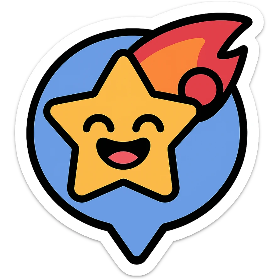 Brawl Stars pin featuring the Meteoric Fame icon, bold outlines, vibrant colors, playful expressive look sticker