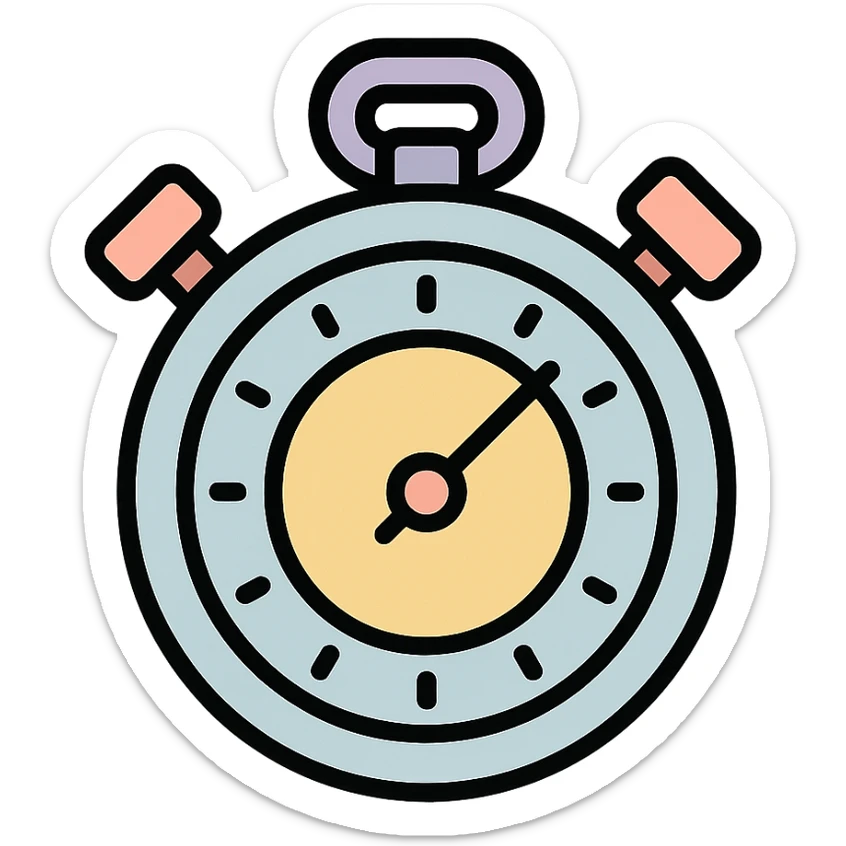 sports stopwatch, icon-color-outlined style, vector look with shadows and highlights, start/stop buttons visible, detailed shading, thin clean outlines, soft rounded features, pastel palette #98B5BC #B5B3C1 #C9A3C9 #E4C0CA #F7DCD1 #F7C0AA, Japanese pop art, sticker look, highly detailed sticker