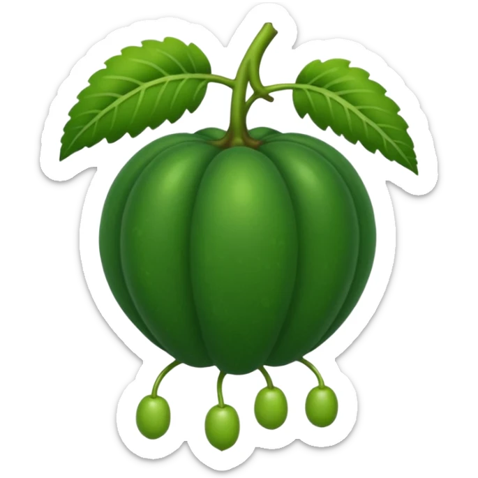 Un fruto verde oscuro con puntos verdes más oscuros Y con patas redondas y con un tallo con forma de C sticker
