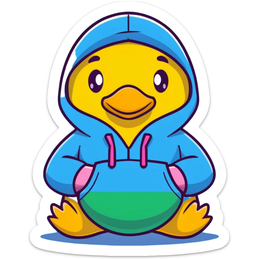Cute yellow rubber duck wearing a colorful hoodie sticker