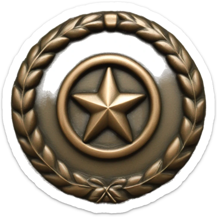 U.S. war veteran, laurel wreath circle with 5-pointed star, bronze finish with  natural patina sticker