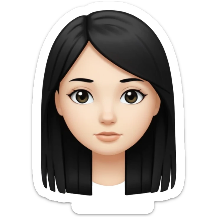 White girl, long black straight hair, round face, black eyes sticker