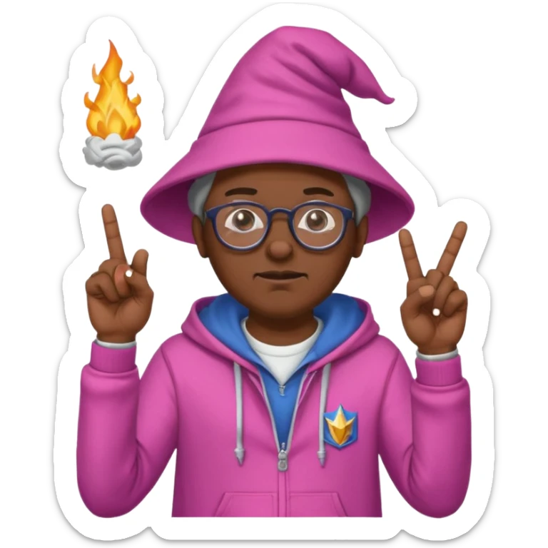 Black man holding middle finger wearing glasses and wizards hat and he have pink hoodie and jeans sticker