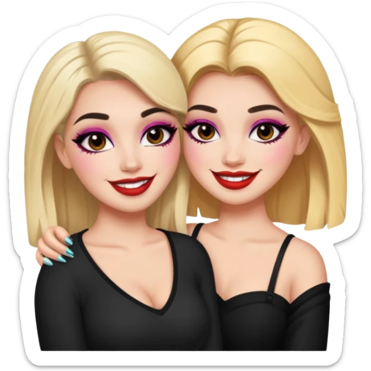 Boujy baddie best friends, fair skin, trendy heavy makeup sticker