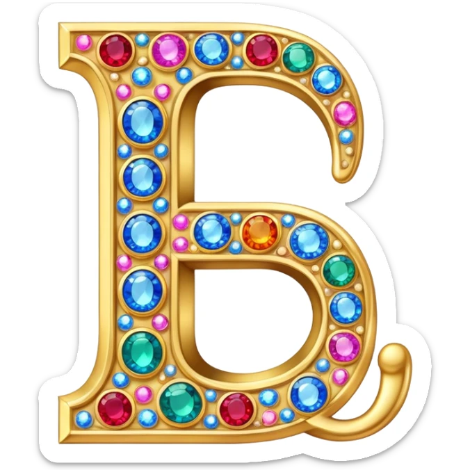 letter J decorated with colorful jewels and gems sticker