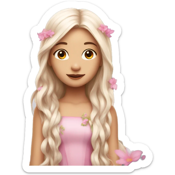 Beautiful, flower, fairy, pink, white, long hair, with pink wings sticker