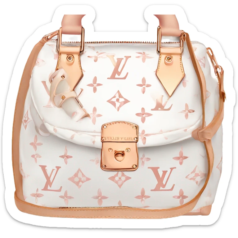 White Designer Louis Vuitton bag with rose gold monogram and rose gold trim sticker