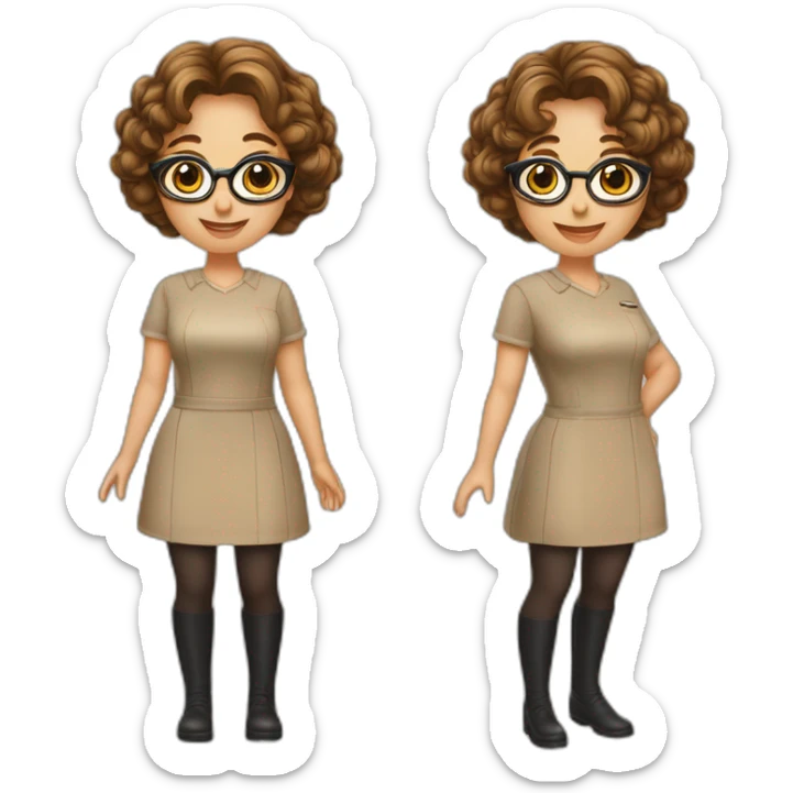 Quiero un emoji vestido de enfermera con cabello castaño, peinado de una cebolla o cabello suelto ondulado lentes color transparente, de piel pálida cejas gruesas sticker
