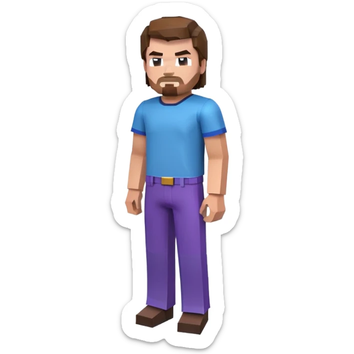 Jack Black as Minecraft Steve, blocky character with brown hair, blue shirt, and purple pants sticker