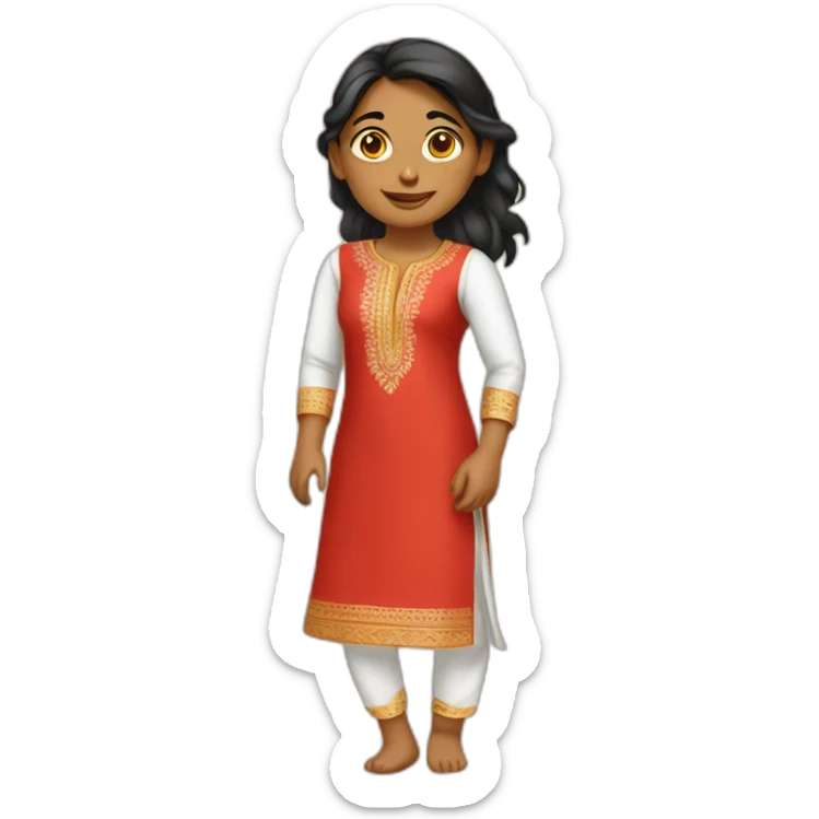 an indian girl wearing a red kurti and white pajama sticker