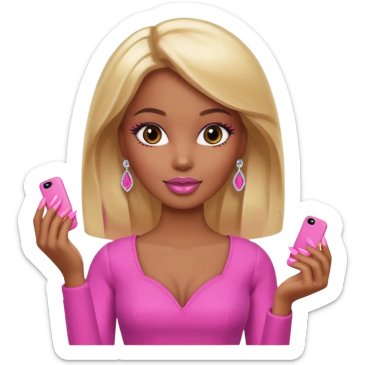 Brown skin blonde hair barbie with long pink nails  sticker