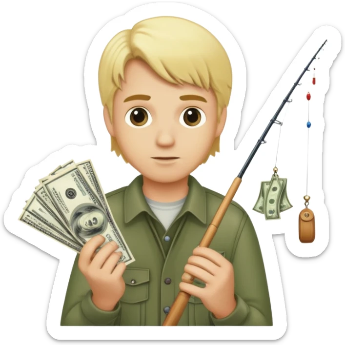 Man with blonde hair fishing for dollar bills  sticker