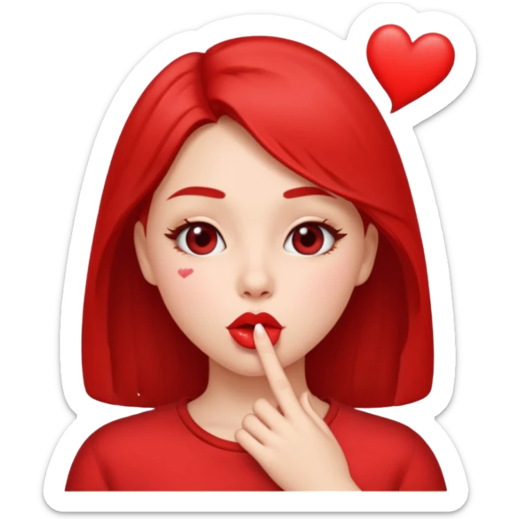 Emoji, girl's face blowing a kiss, puckered lips, small heart sticker