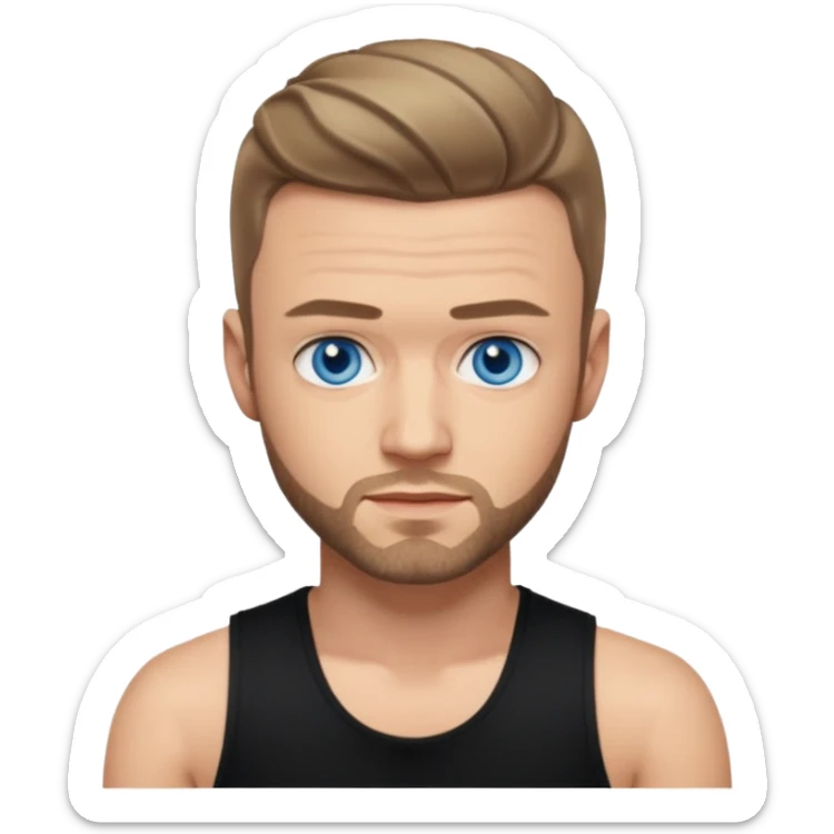 Justin Timberlake blue eyes, dark blonde hair, black tank top sticker