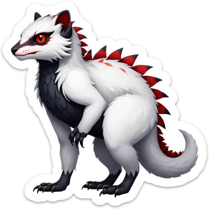 a white with black belly and red eyes exotic edgy vernid-fionbri-creature full body sticker