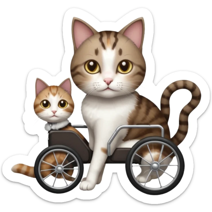 full body small short hair dark brown and white cat with hazel eyes walking in a wheelchair for cats sticker