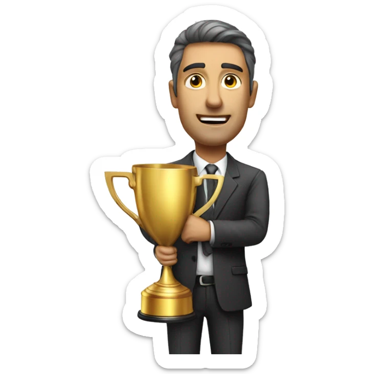 Photorealistic serious businessman with trophy in his hand sticker