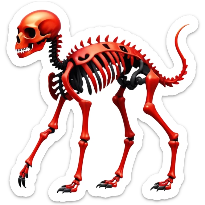A black and red gradient epic shiny cool edgy skeletal animal, full body sticker
