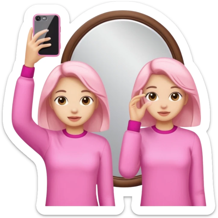 “Girls in pink clothes taking a photo in the mirror.” sticker