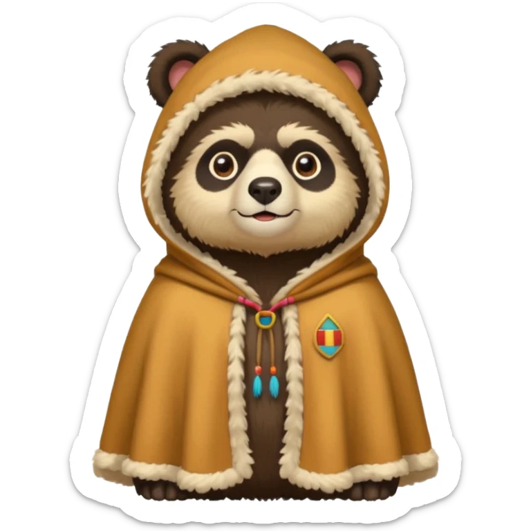 Spectacled bear wearing a chullo and a poncho that says I.T.I. CUSCO on the chest sticker