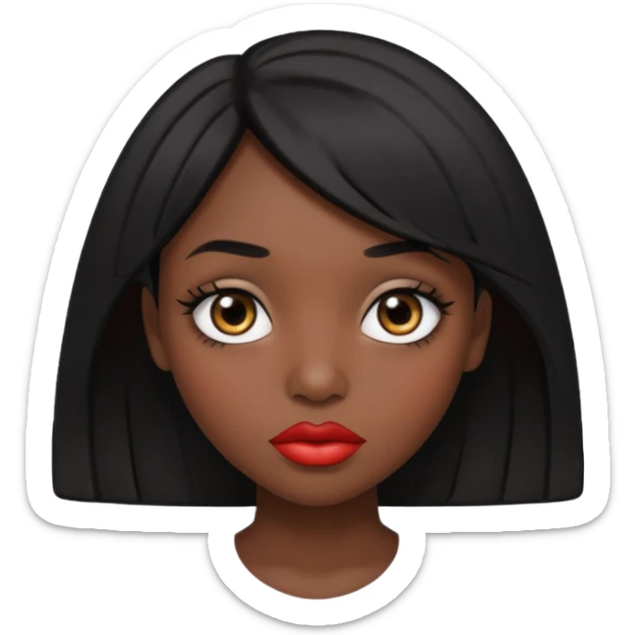 Dark skin gurl with black hair, big lips m, dark brown eye, octagon face shape and chinky eyes  sticker