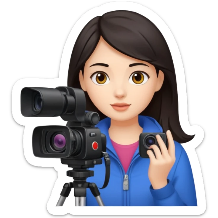 quiero crear una chica con una camara como si estuviese grabando vlog con el pelo oscuro  sticker
