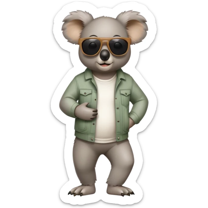 anthropomorphised koala in casual clothing, wearing dark sunglasses, walking upright in standard pose sticker