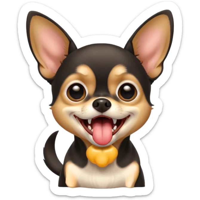 A high-resolution photo-realistic digital illustration of a black and tan chihuahua with big eyes yawning. sticker