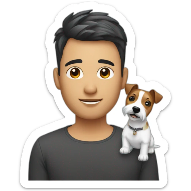 Man with modern hair cut hair with jack russell terrier dog sticker