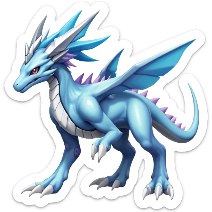  Cool Edgy Shiny Godly Ethereal Futuristic Legendary Digimon-Suicune-Dialga-Kyurem-Latios-Reptile, full body, four legs sticker
