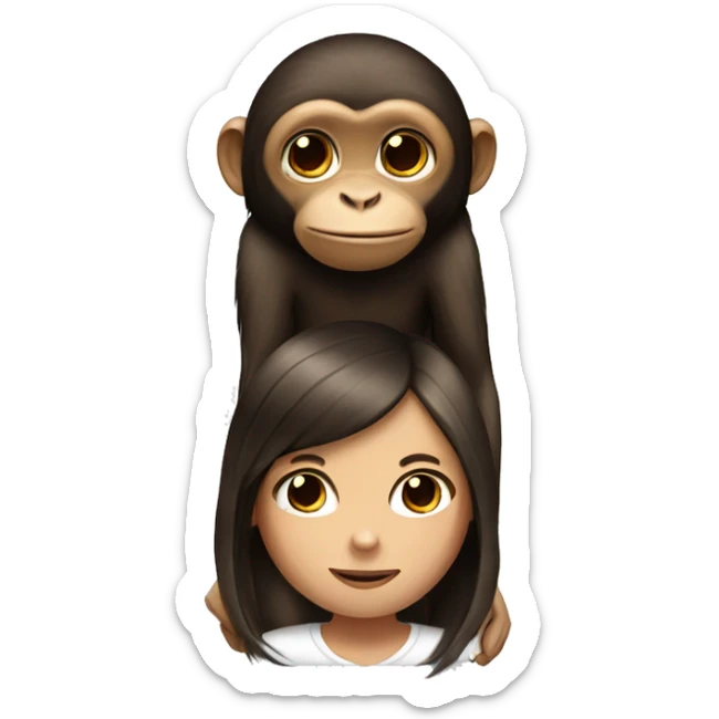monkey on shoulder of girl with dark brown long straight hair sticker