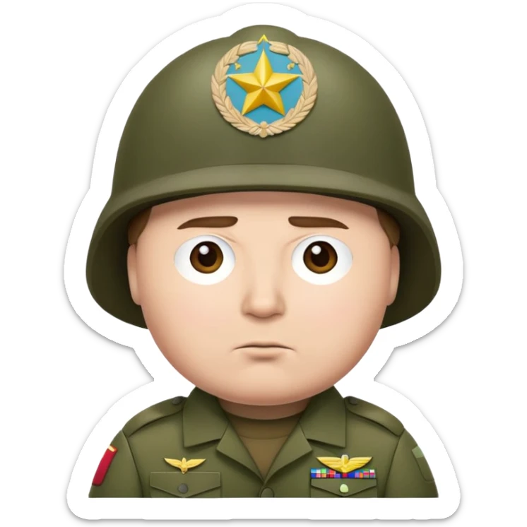 Cartman from South Park wearing army uniform, military helmet sticker